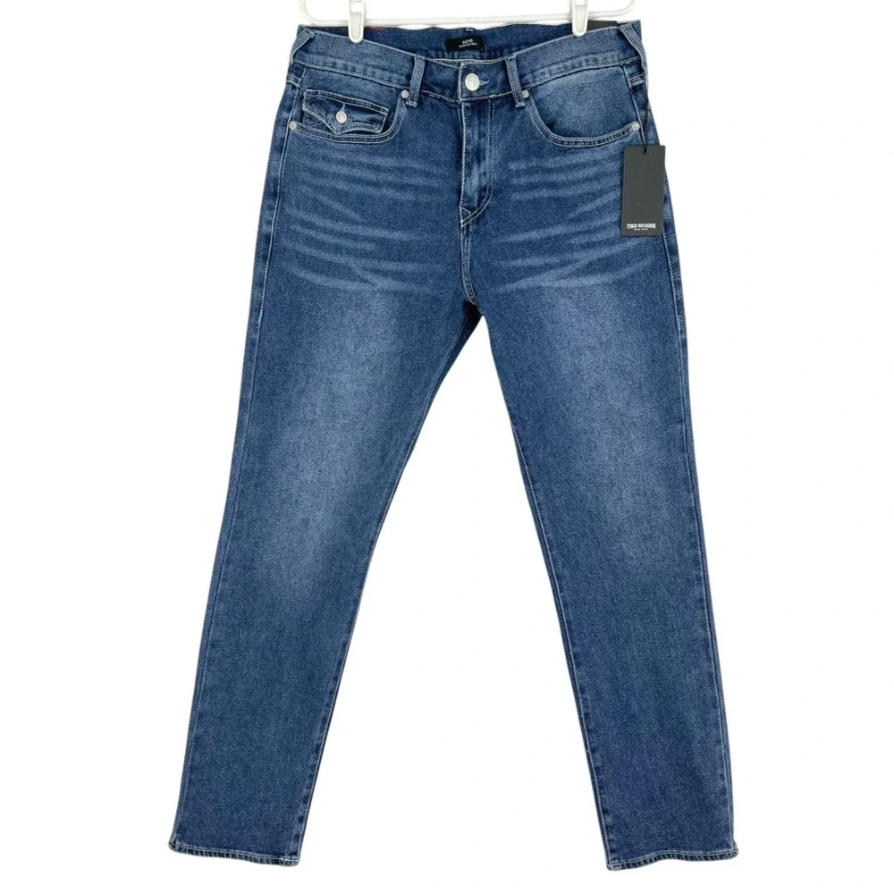 True Religion Men's Stretch Navy Jeans 33x32 Geno Relaxed Flap Pockets NWT